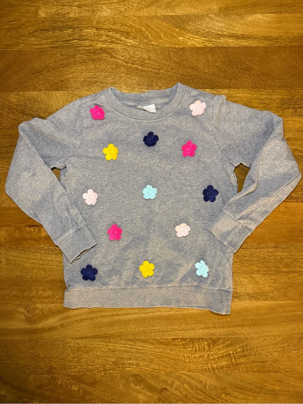Hanna Anderson Gray Crewneck Sweatshirt with Floral Appliqué